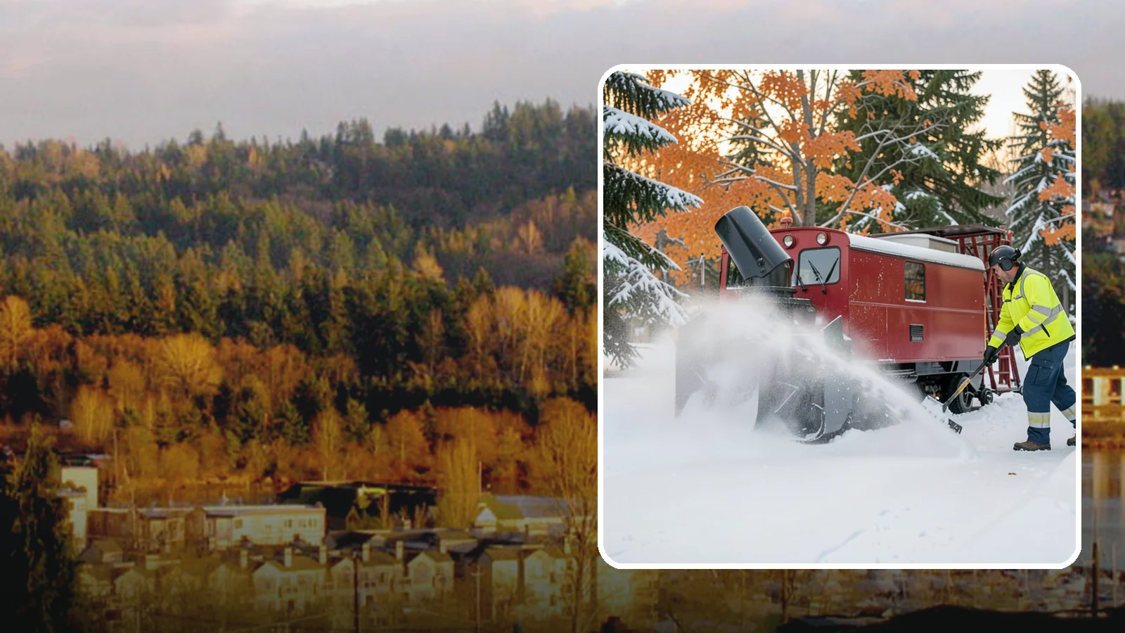 Snow Blower Service in Kenmore, King County, WA - Our commercial snow blowers throw snow well clear of walkways, drives, and entries for a clean finish.