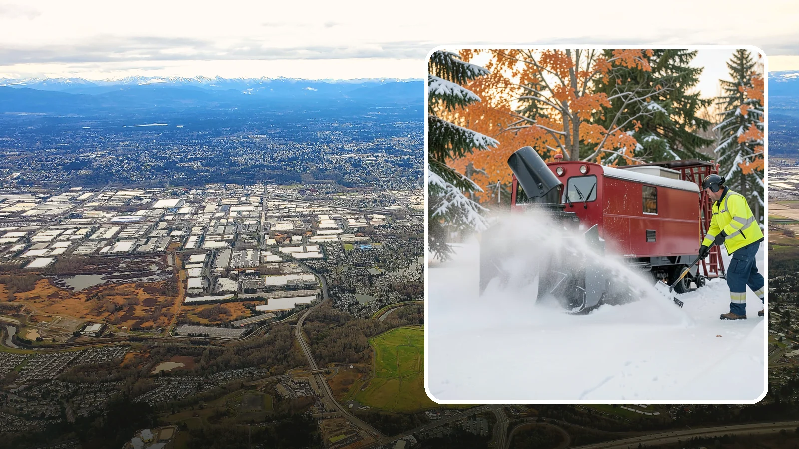 Snow Blower Service in Kent, King County, WA - Our commercial snow blowers throw snow well clear of walkways, drives, and entries for a clean finish.