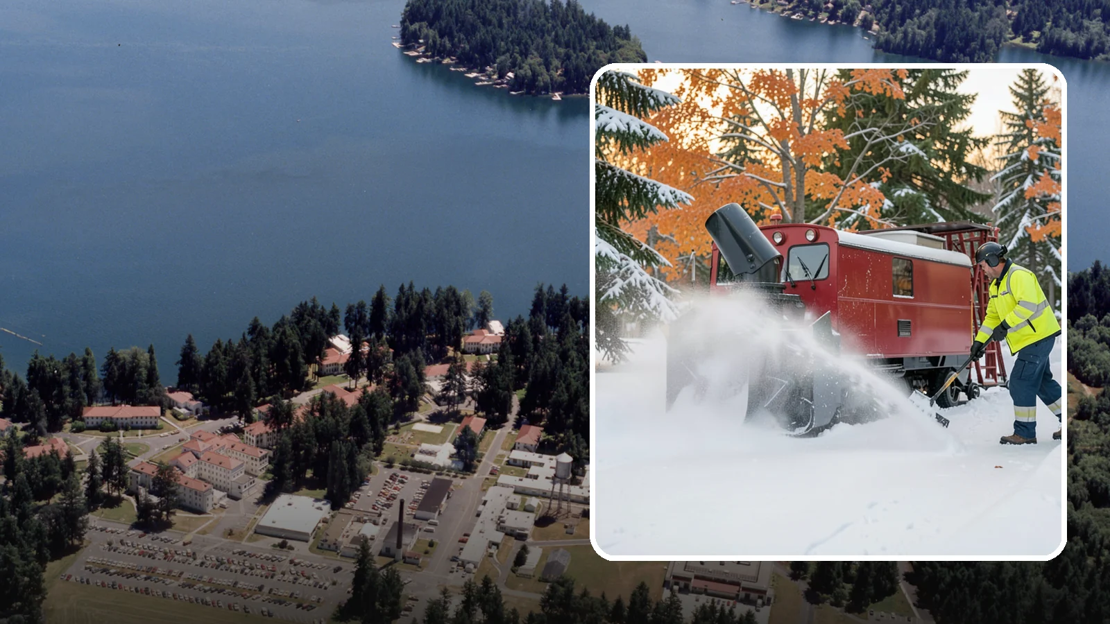 Snow Blower Service in Lakewood, Pierce County, WA - Our commercial snow blowers throw snow well clear of walkways, drives, and entries for a clean finish.