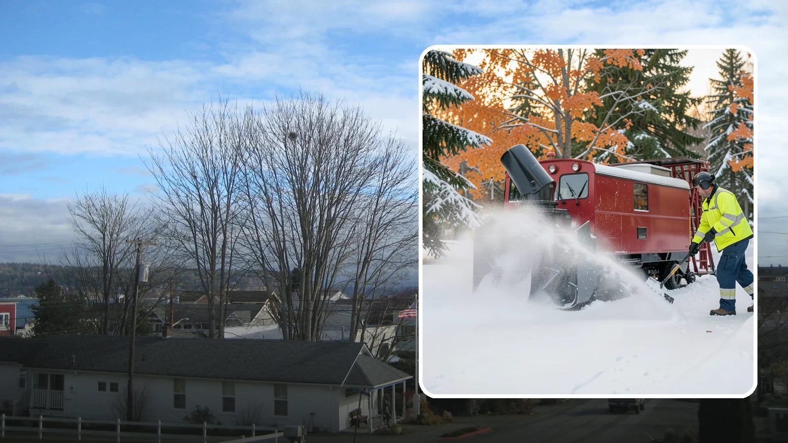 Snow Blower Service in Langley, Island County, WA - Our commercial snow blowers throw snow well clear of walkways, drives, and entries for a clean finish.