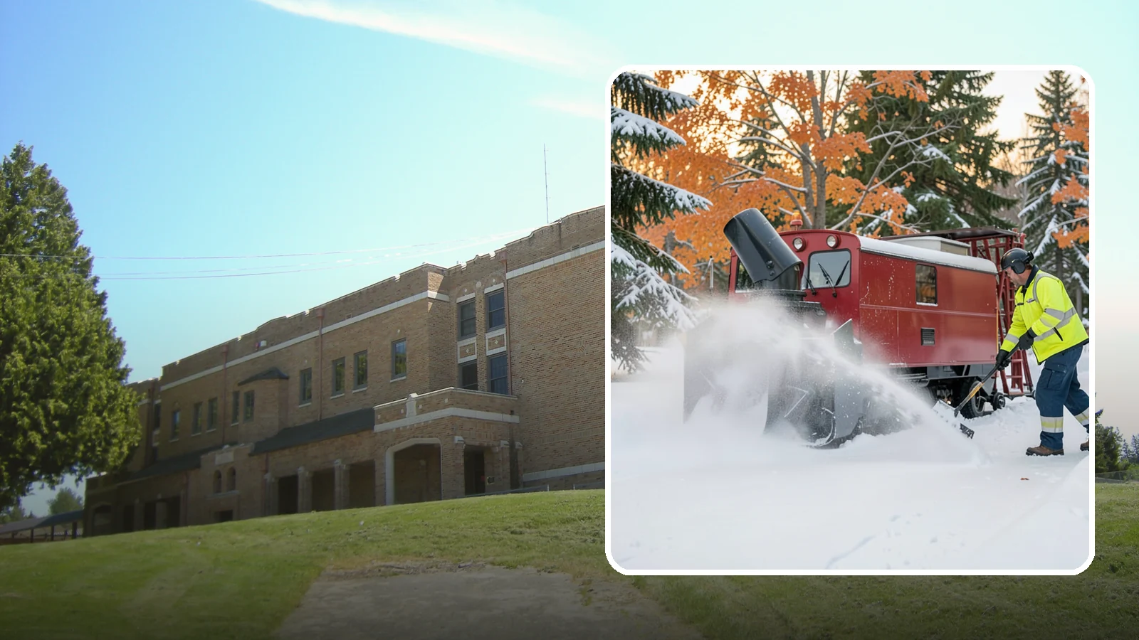 Snow Blower Service in Maple Valley, King County, WA - Our commercial snow blowers throw snow well clear of walkways, drives, and entries for a clean finish.