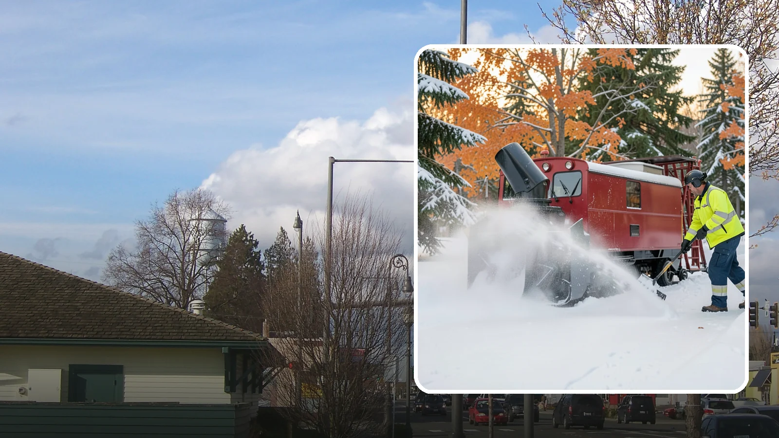 Snow Blower Service in Marysville, Snohomish County, WA - Our commercial snow blowers throw snow well clear of walkways, drives, and entries for a clean finish.
