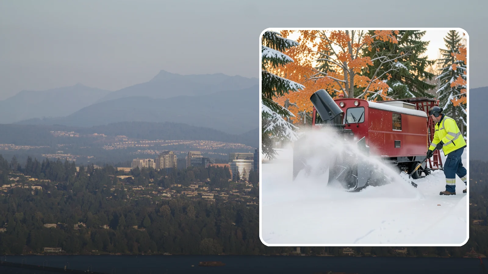 Snow Blower Service in Medina, King County, WA - Our commercial snow blowers throw snow well clear of walkways, drives, and entries for a clean finish.