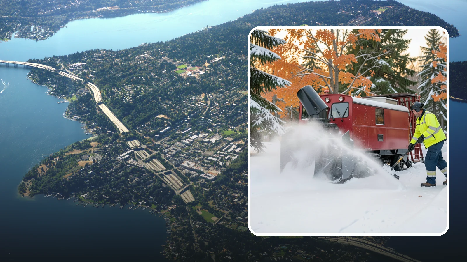Snow Blower Service in Mercer Island, King County, WA - Our commercial snow blowers throw snow well clear of walkways, drives, and entries for a clean finish.