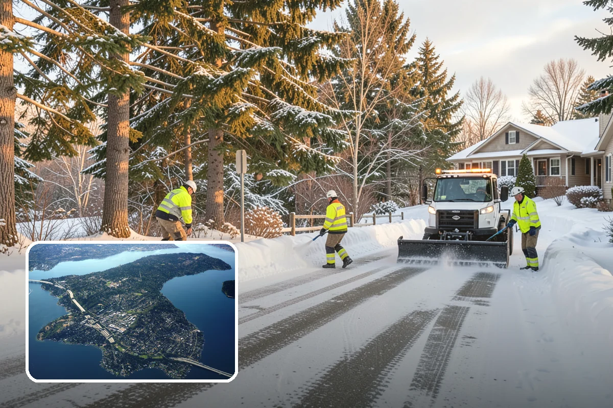 Snow Blower Service in Mercer Island, King County, WA - Snow cast clear of the surface, not piled