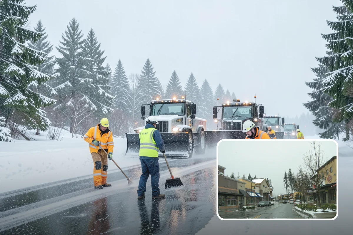 Snow Blower Service in Mill Creek, Snohomish County, WA - Snow cast clear of the surface, not piled