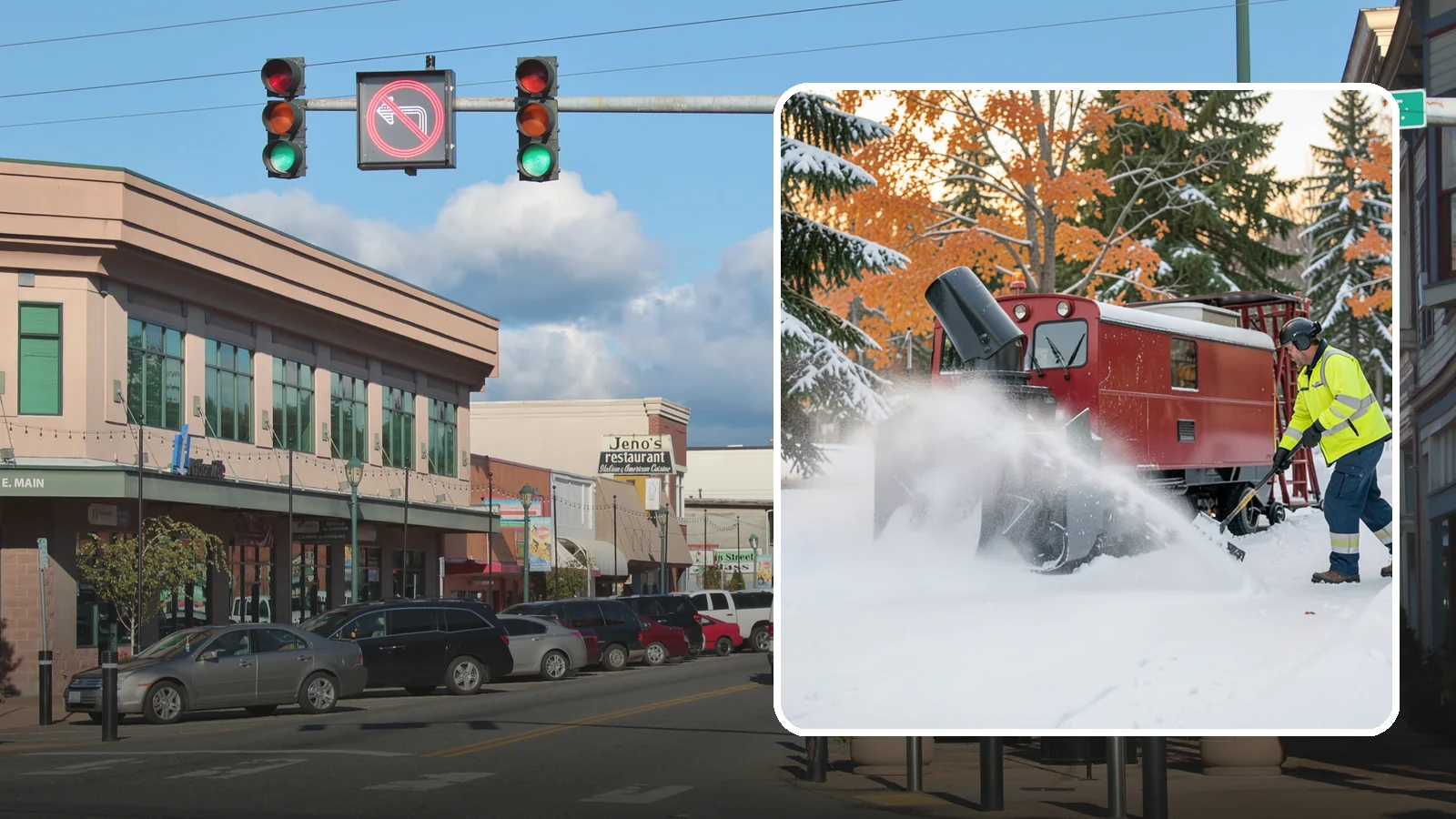 Snow Blower Service in Monroe, Snohomish County, WA - Our commercial snow blowers throw snow well clear of walkways, drives, and entries for a clean finish.
