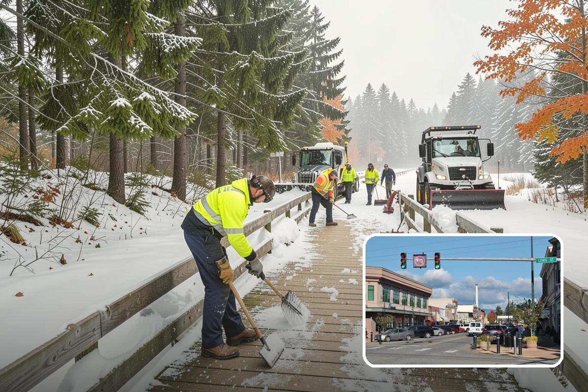 Snow Blower Service in Monroe, Snohomish County, WA - Snow cast clear of the surface, not piled