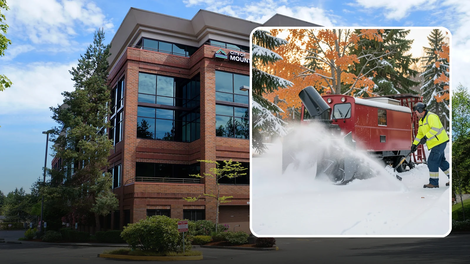 Snow Blower Service in Mountlake Terrace, Snohomish County, WA - Our commercial snow blowers throw snow well clear of walkways, drives, and entries for a clean finish.