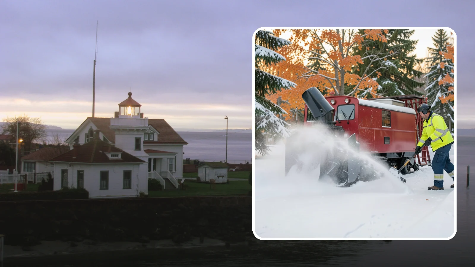 Snow Blower Service in Mukilteo, Snohomish County, WA - Our commercial snow blowers throw snow well clear of walkways, drives, and entries for a clean finish.