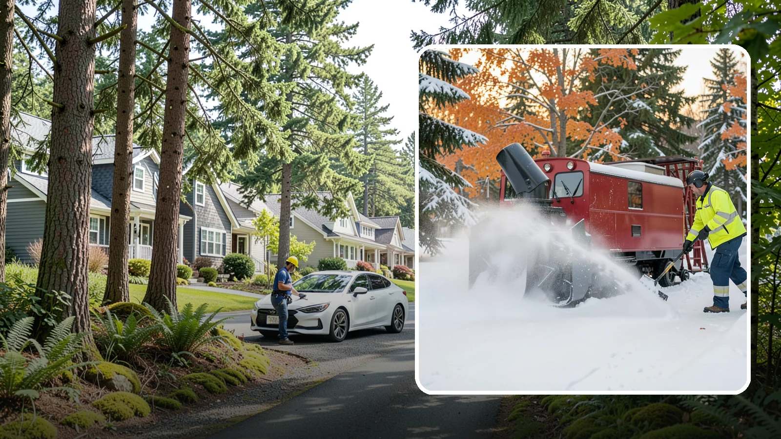 Snow Blower Service in Normandy Park, King County, WA - Our commercial snow blowers throw snow well clear of walkways, drives, and entries for a clean finish.