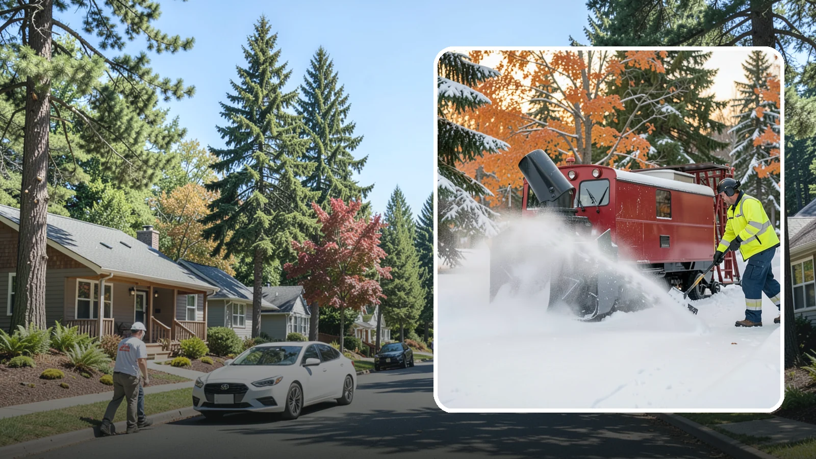 Snow Blower Service in Orting, Pierce County, WA - Our commercial snow blowers throw snow well clear of walkways, drives, and entries for a clean finish.