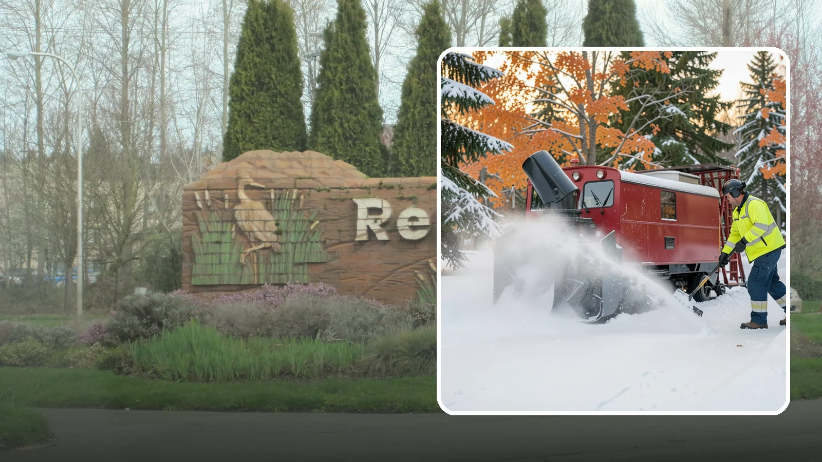 Snow Blower Service in Renton, King County, WA - Our commercial snow blowers throw snow well clear of walkways, drives, and entries for a clean finish.
