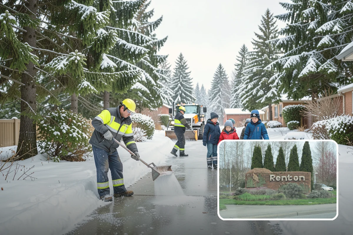 Snow Blower Service in Renton, King County, WA - Snow cast clear of the surface, not piled
