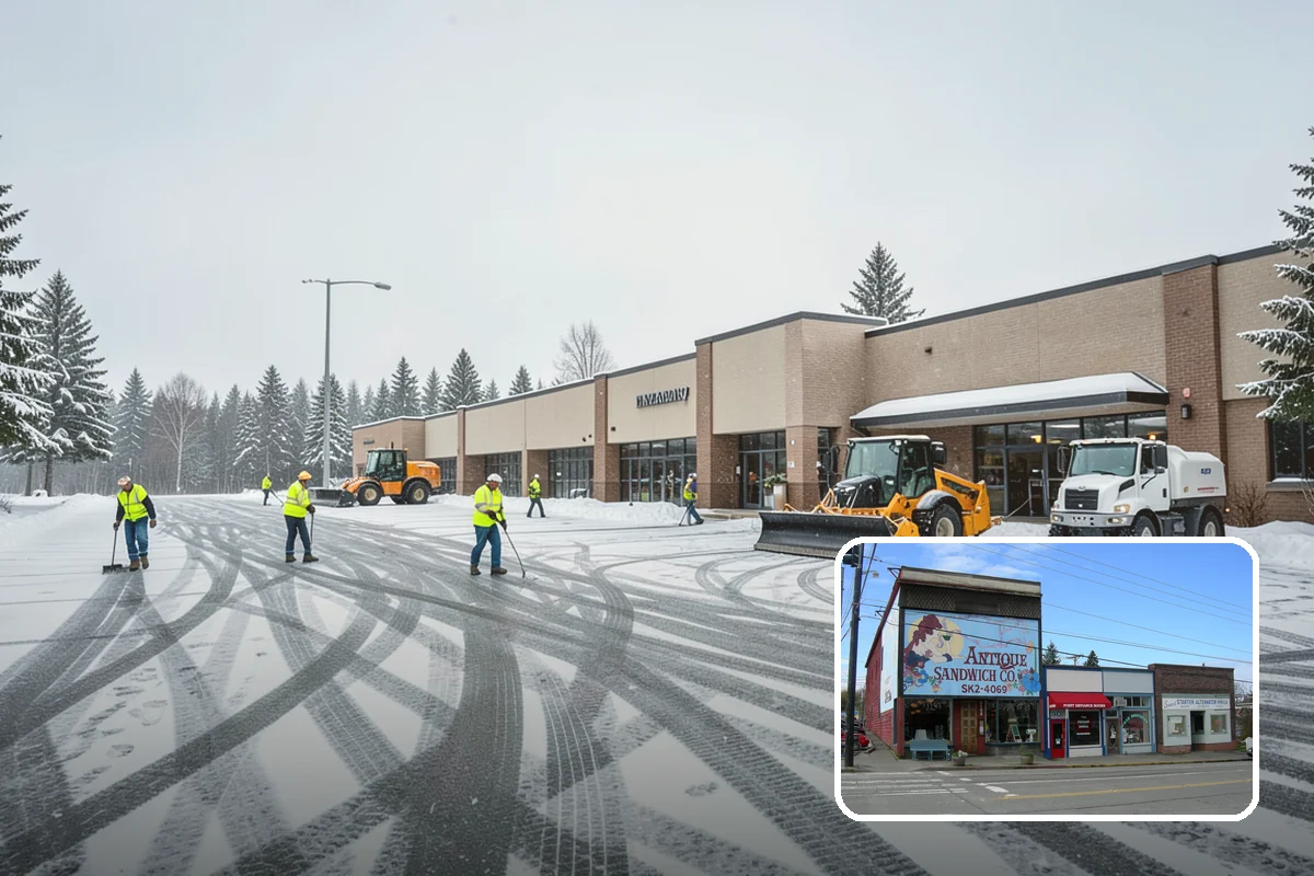 Snow Blower Service in Ruston, Pierce County, WA - Snow cast clear of the surface, not piled
