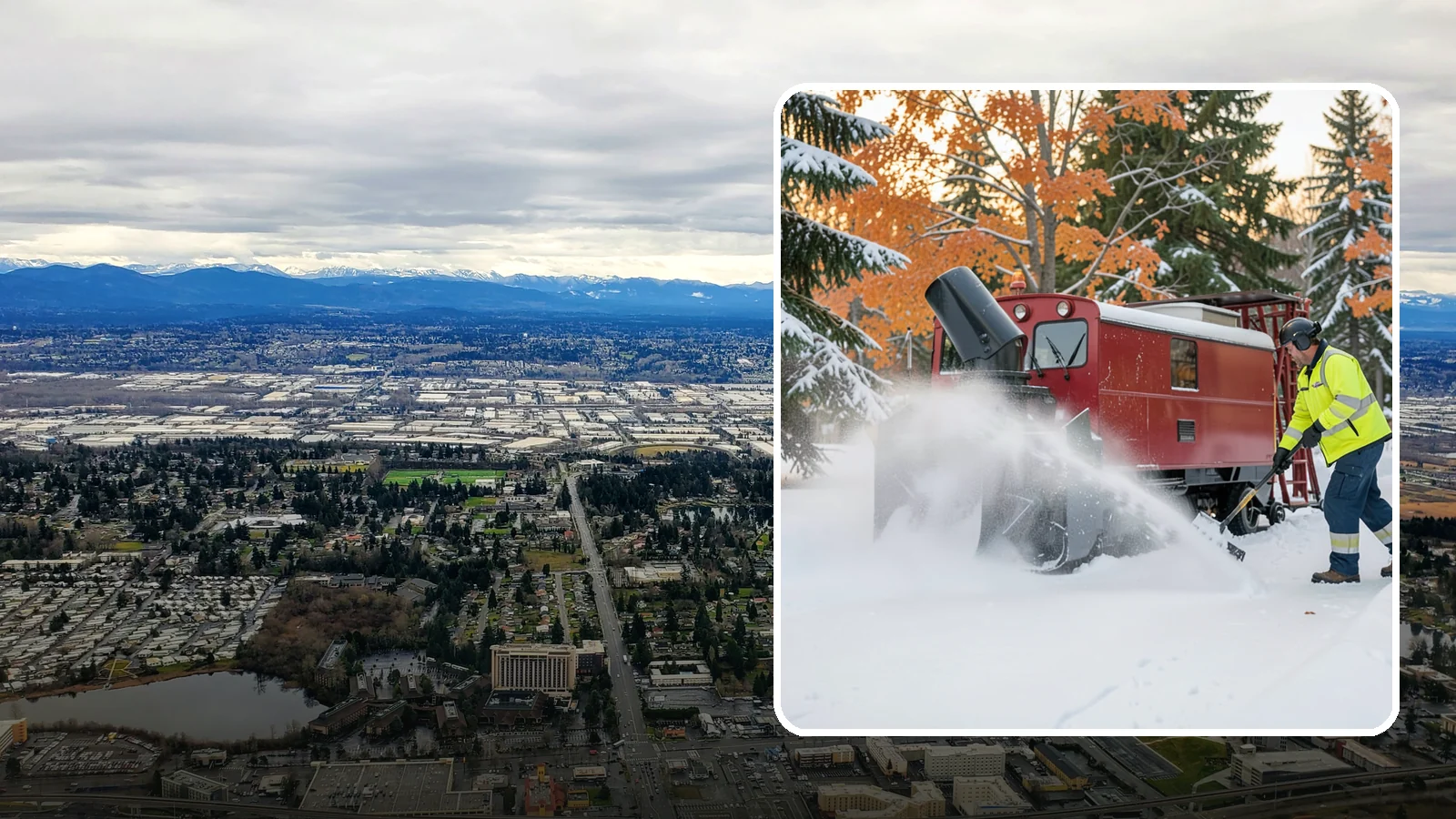 Snow Blower Service in SeaTac, King County, WA - Our commercial snow blowers throw snow well clear of walkways, drives, and entries for a clean finish.