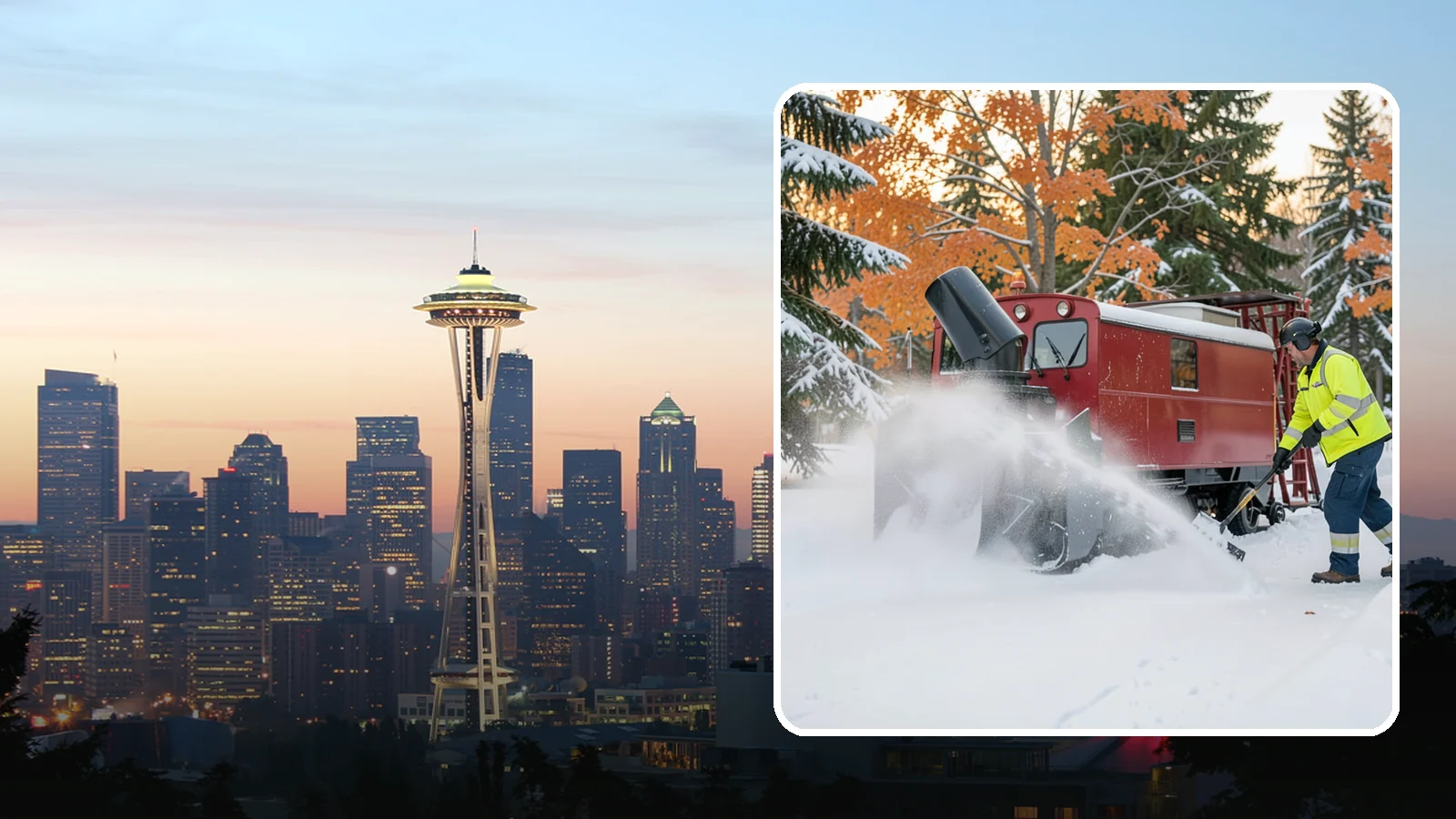 Snow Blower Service in Seattle, King County, WA - Our commercial snow blowers throw snow well clear of walkways, drives, and entries for a clean finish.
