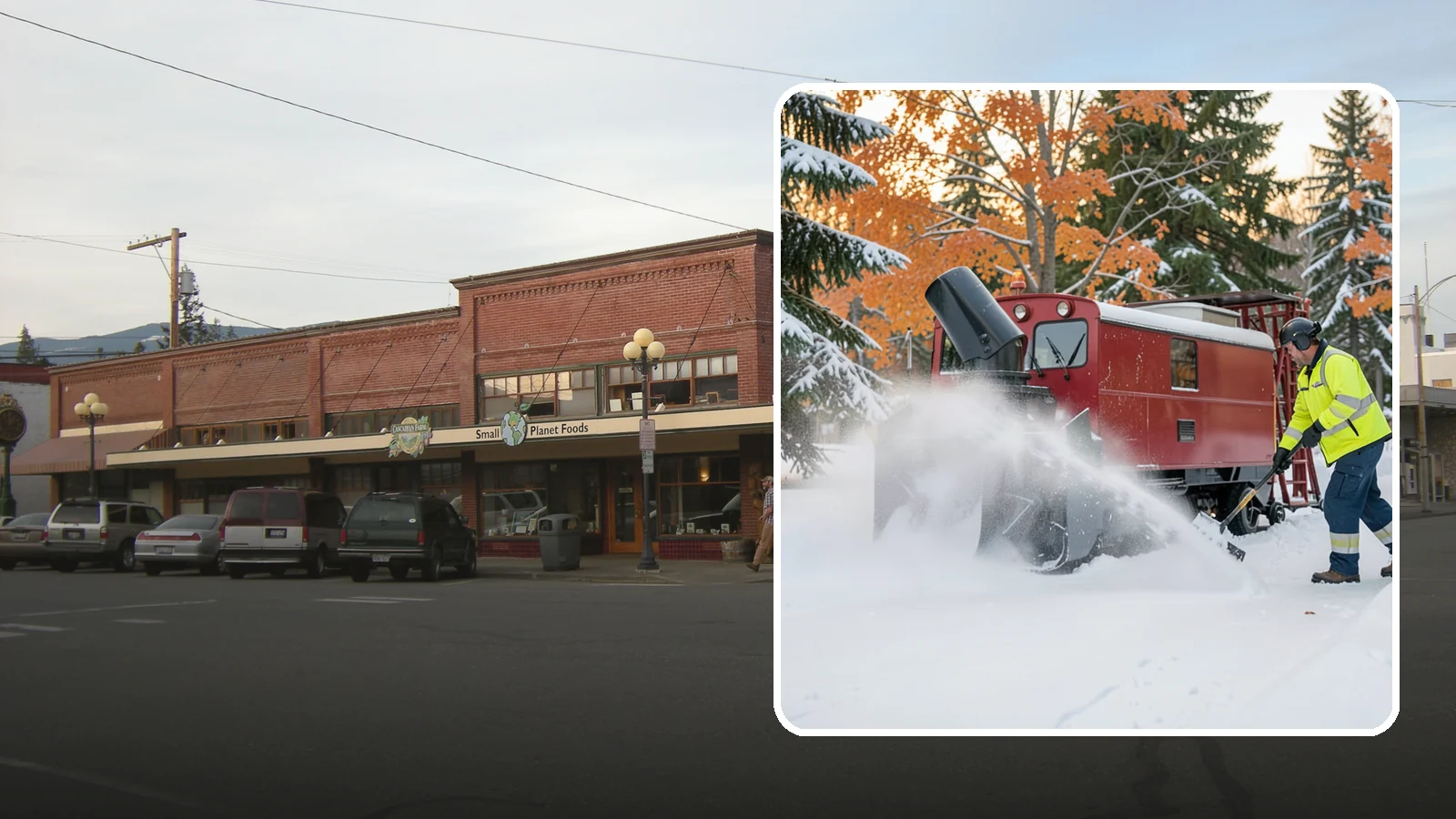 Snow Blower Service in Sedro-Woolley, Skagit County, WA - Our commercial snow blowers throw snow well clear of walkways, drives, and entries for a clean finish.