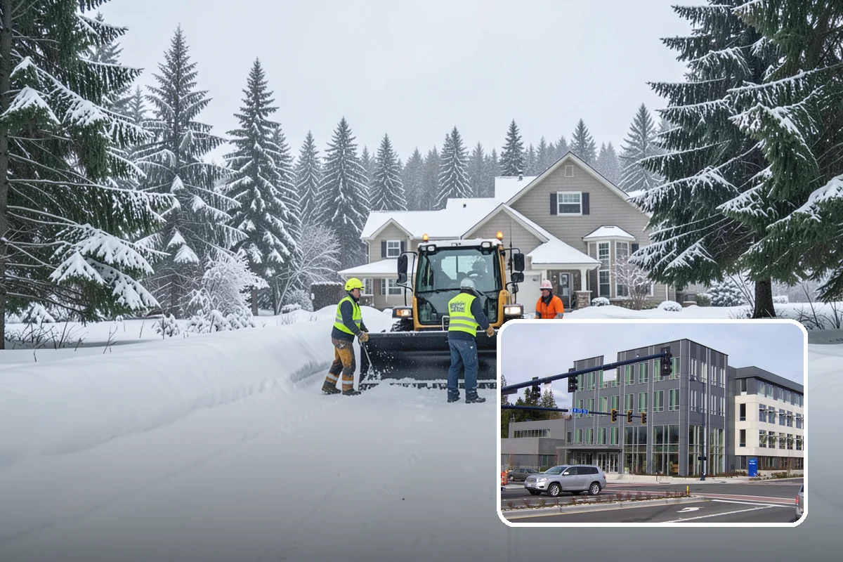Snow Blower Service in Shoreline, King County, WA - Snow cast clear of the surface, not piled