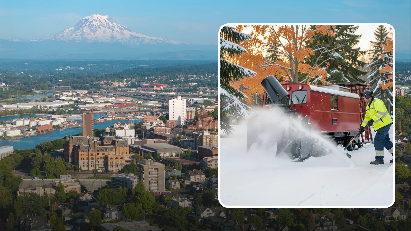 Snow Blower Service in Tacoma, Pierce County, WA - Our commercial snow blowers throw snow well clear of walkways, drives, and entries for a clean finish.