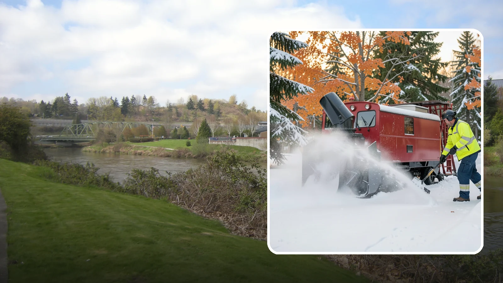 Snow Blower Service in Tukwila, King County, WA - Our commercial snow blowers throw snow well clear of walkways, drives, and entries for a clean finish.
