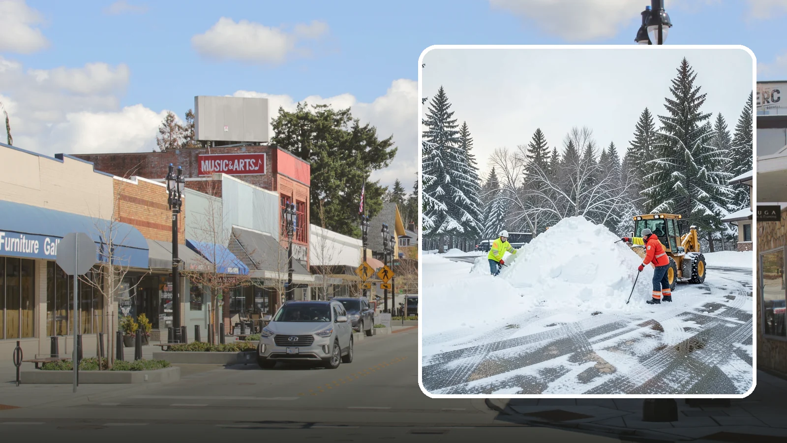 Snow Drift Removal in Bothell, King County, WA - We clear the deep drifts that wind piles against your buildings, gates, and driveways during a storm.