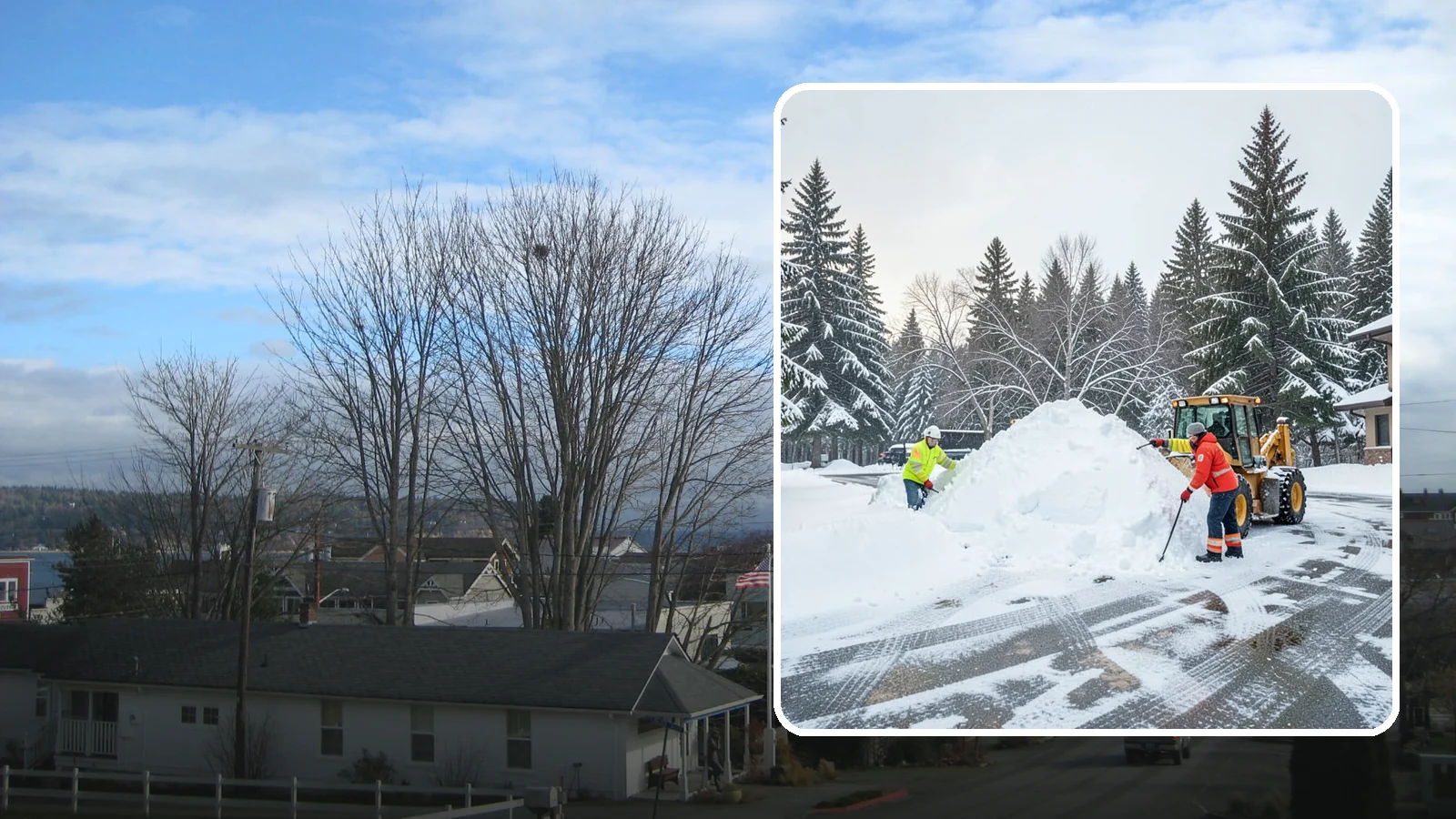 Snow Drift Removal in Langley, Island County, WA - We clear the deep drifts that wind piles against your buildings, gates, and driveways during a storm.