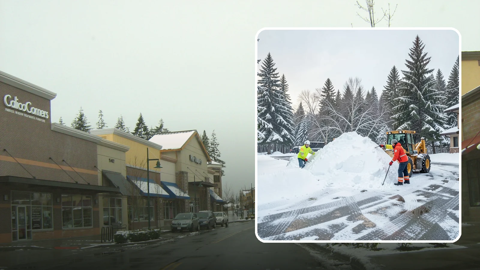 Snow Drift Removal in Mill Creek, Snohomish County, WA - We clear the deep drifts that wind piles against your buildings, gates, and driveways during a storm.