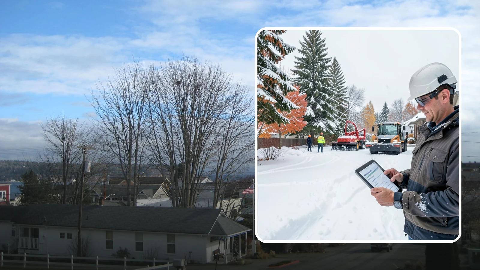 Snow Event Inspections in Langley, Island County, WA - We inspect your Western Washington property during and after each snow event to confirm surfaces are cleared and safe.