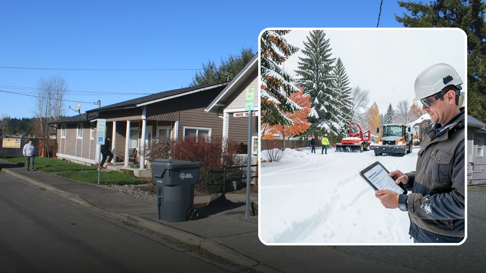 Snow Event Inspections in South Prairie, Pierce County, WA - We inspect your Western Washington property during and after each snow event to confirm surfaces are cleared and safe.