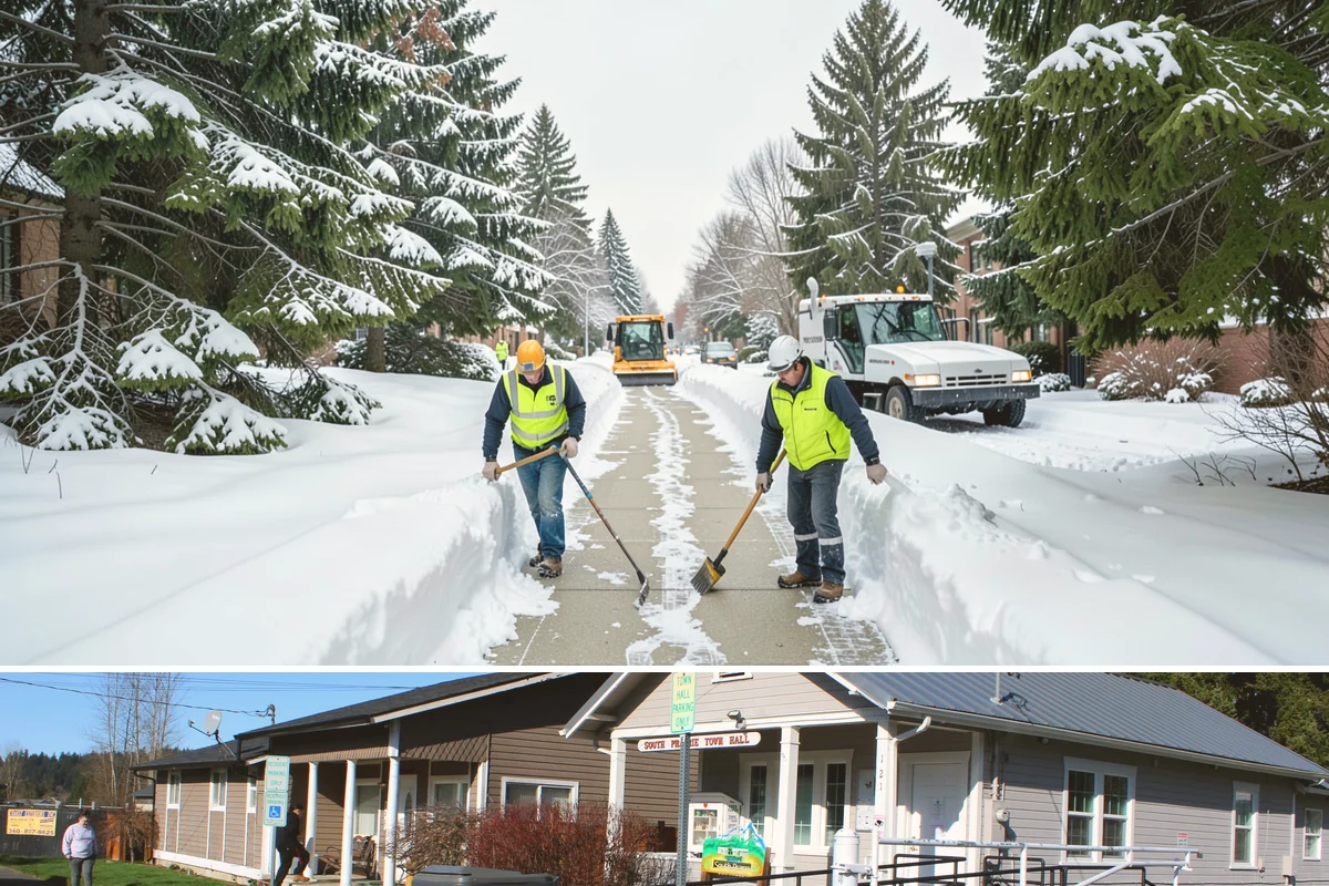 Snow Hauling in South Prairie, Pierce County, WA - Snow hauling becomes necessary mid-winter after several storms have filled a property's storage areas beyond capacity.