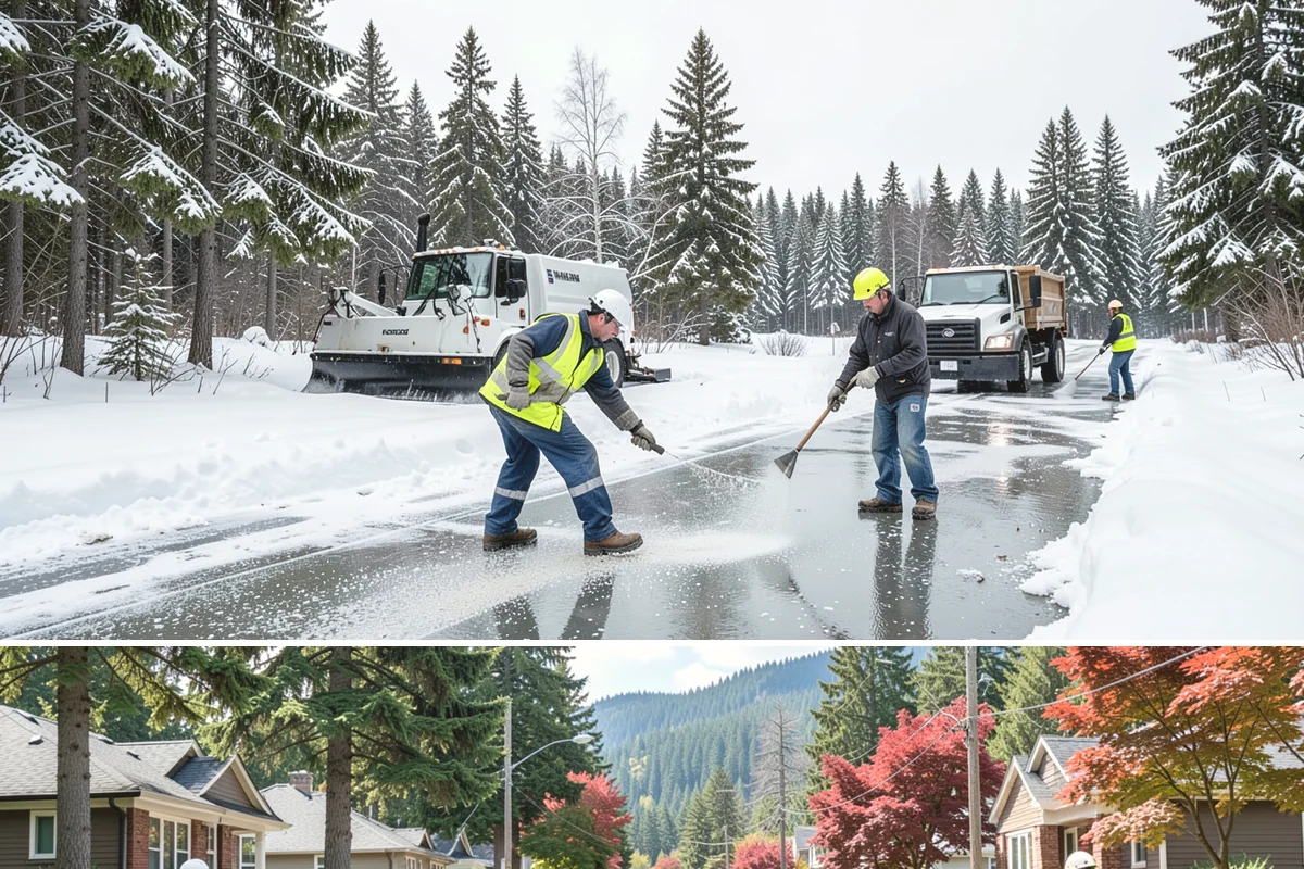 Snow Marker Installation in Hunts Point, King County, WA - Markers go in during the dry weeks of autumn and come out in March once lowland freeze risk has clearly ended.