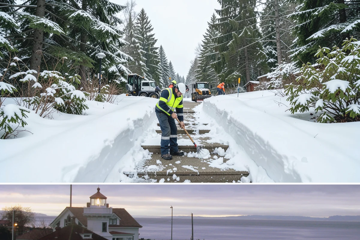 Snow Marker Installation in Mukilteo, Snohomish County, WA - Markers go in during the dry weeks of autumn and come out in March once lowland freeze risk has clearly ended.