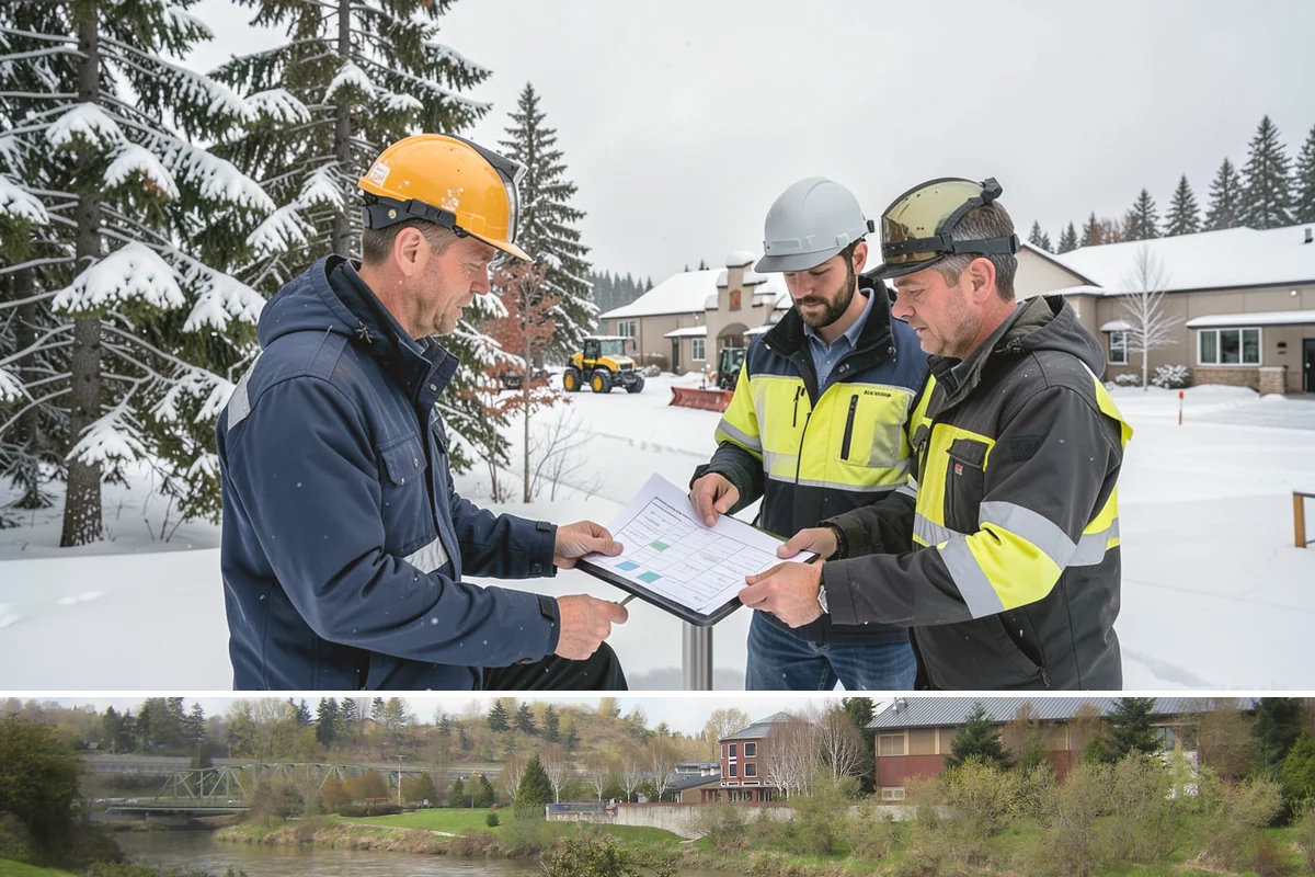 Snow Marker Installation in Tukwila, King County, WA - Markers go in during the dry weeks of autumn and come out in March once lowland freeze risk has clearly ended.