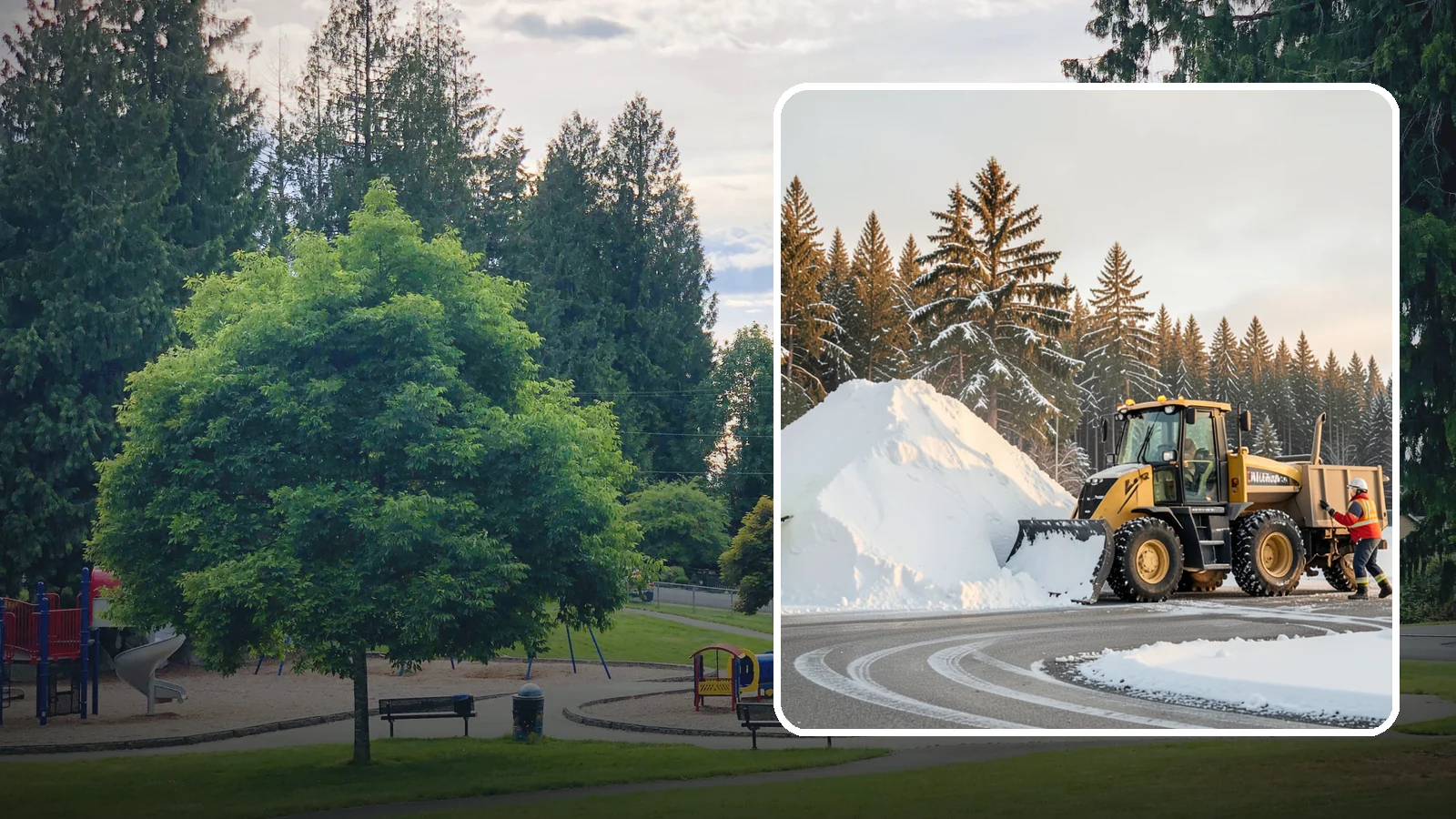 Snow Pile Management in Bonney Lake, Pierce County, WA - We manage existing snow piles over the season so they never become a hazard or an obstruction.