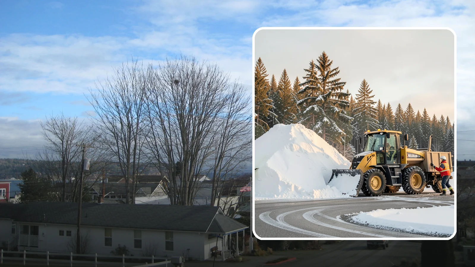 Snow Pile Management in Langley, Island County, WA - We manage existing snow piles over the season so they never become a hazard or an obstruction.