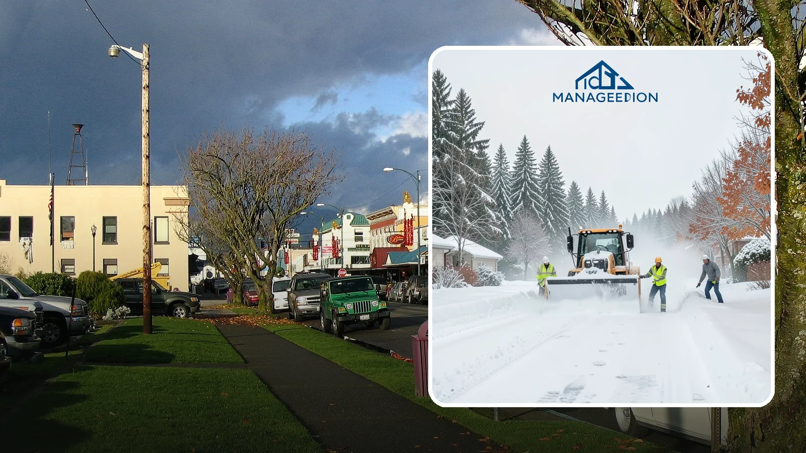 Snow Plowing in Arlington, Snohomish County, WA - Our truck-mounted snow plowing quickly clears driveways, lots, and access roads across Western Washington.