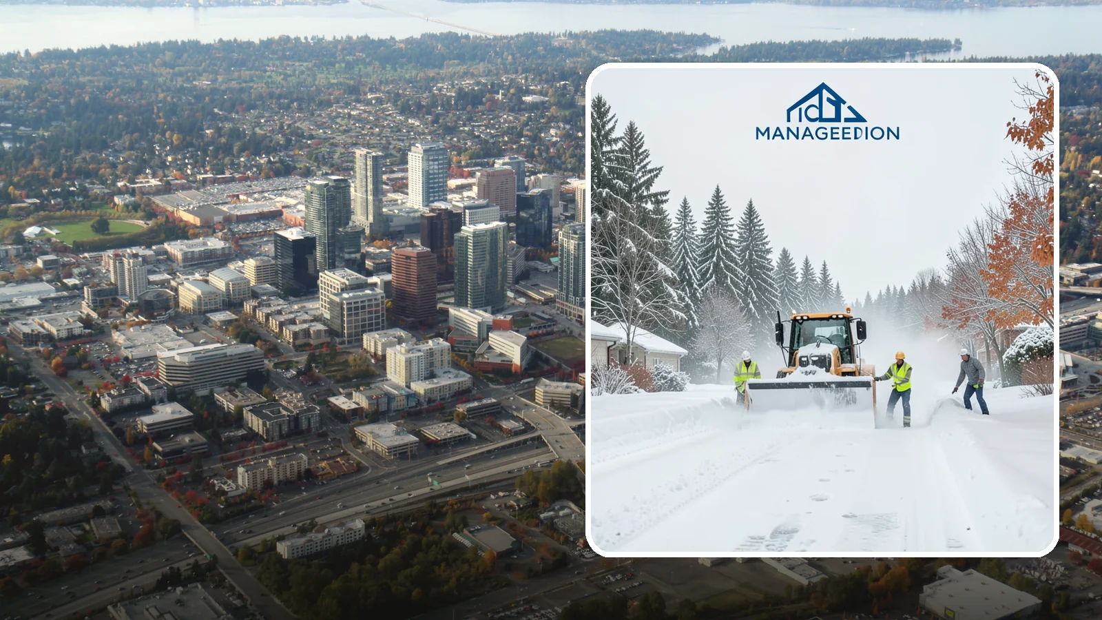 Snow Plowing in Bellevue, King County, WA - Our truck-mounted snow plowing quickly clears driveways, lots, and access roads across Western Washington.
