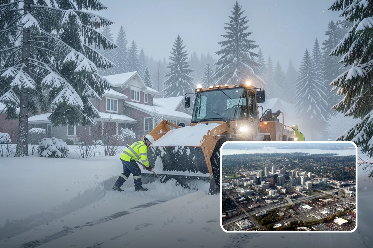 Snow Plowing in Bellevue, King County, WA - Rapid clearing of large paved areas