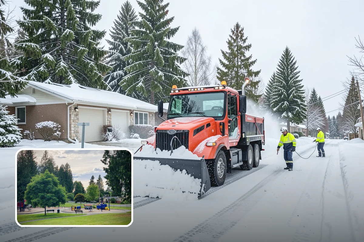 Snow Plowing in Bonney Lake, Pierce County, WA - Rapid clearing of large paved areas