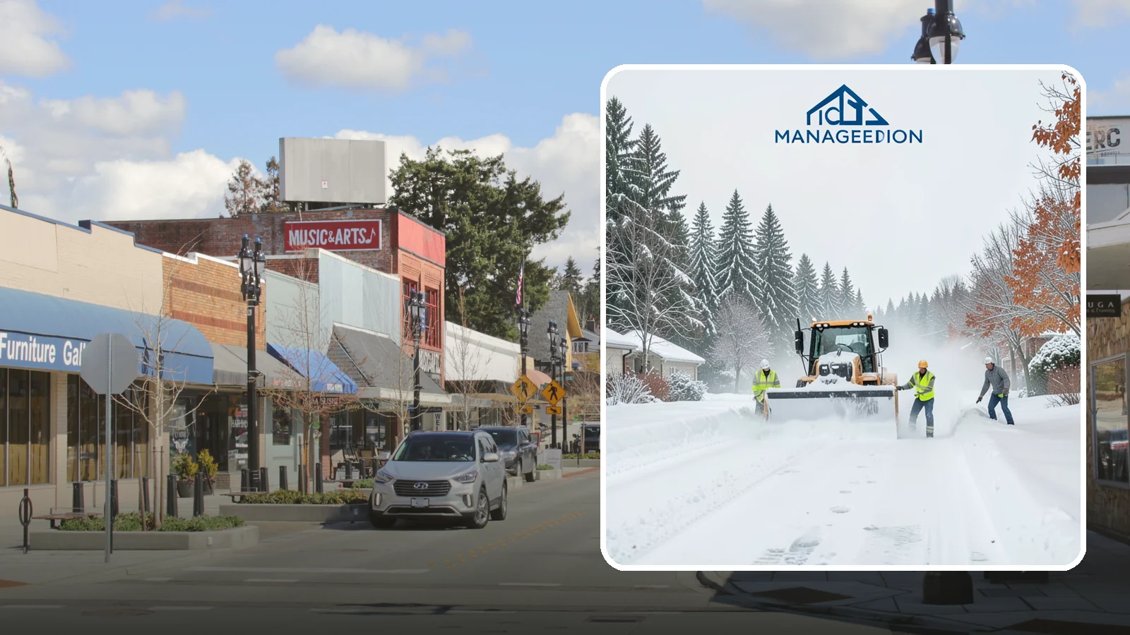 Snow Plowing in Bothell, King County, WA - Our truck-mounted snow plowing quickly clears driveways, lots, and access roads across Western Washington.