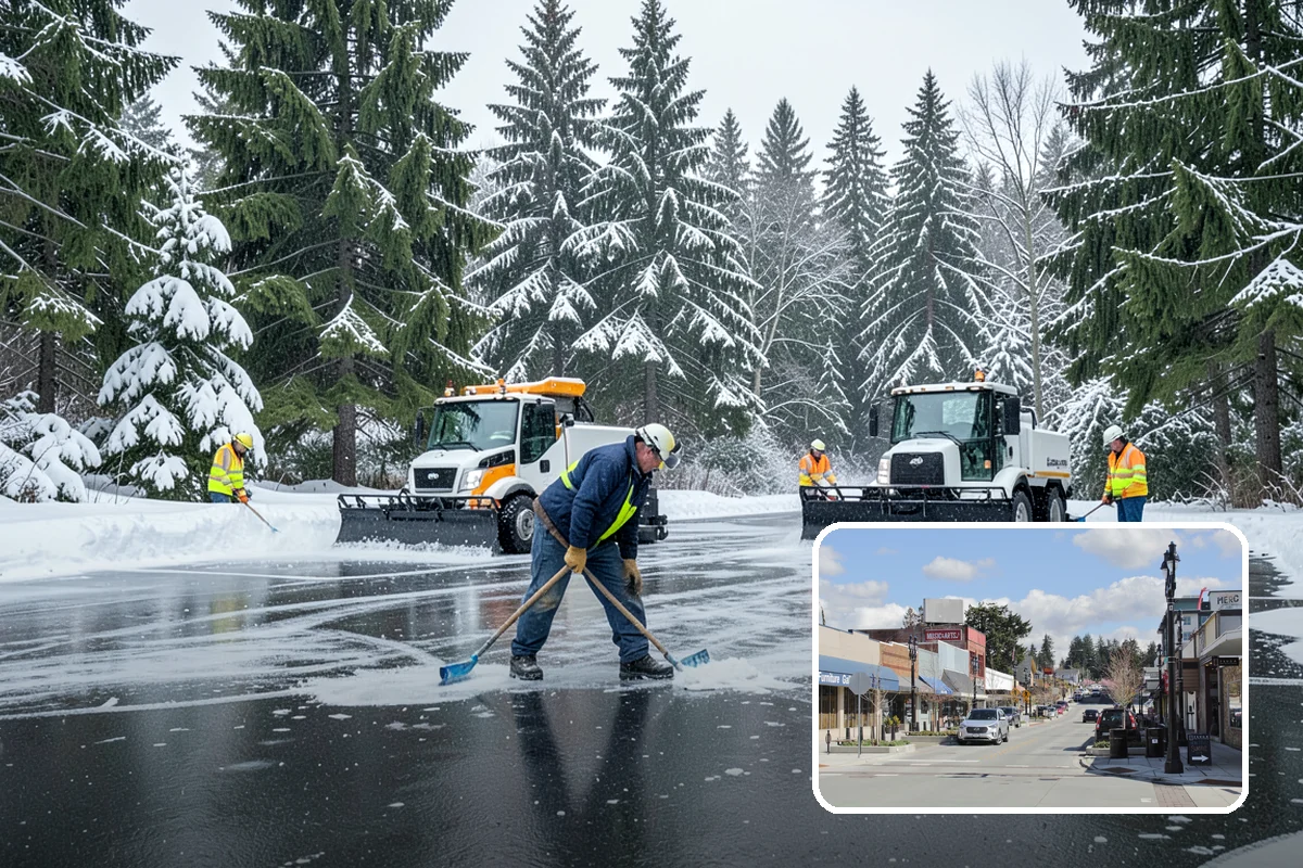 Snow Plowing in Bothell, King County, WA - Rapid clearing of large paved areas