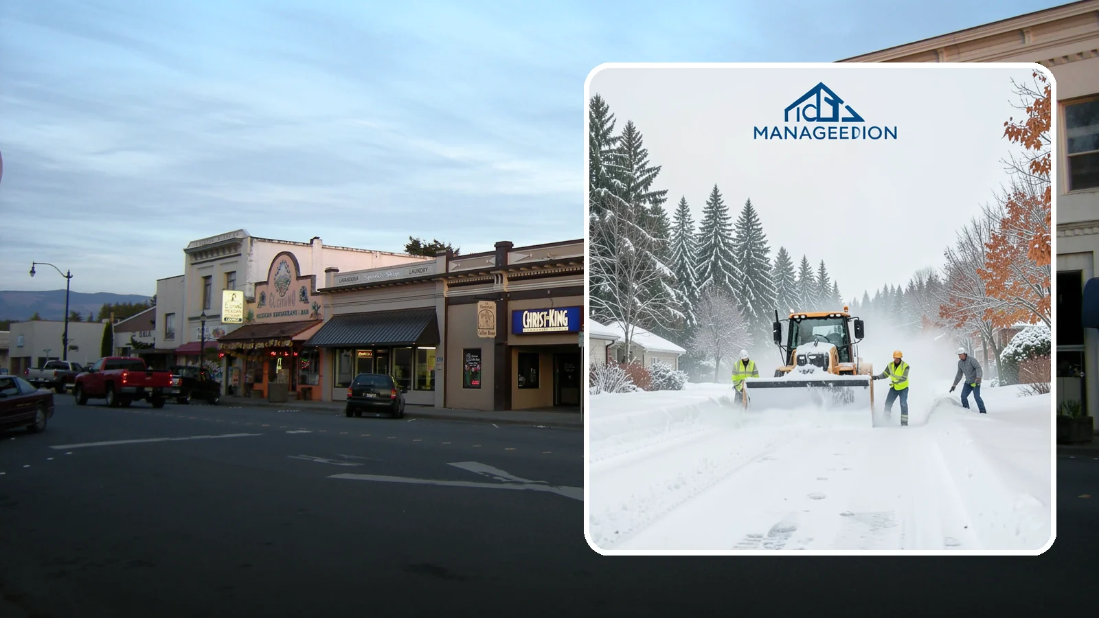 Snow Plowing in Burlington, Skagit County, WA - Our truck-mounted snow plowing quickly clears driveways, lots, and access roads across Western Washington.