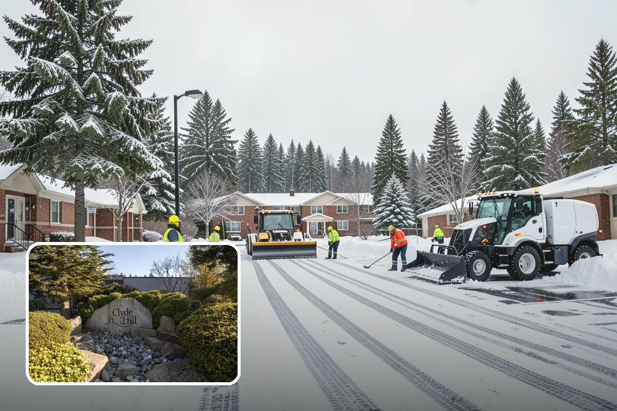 Snow Plowing in Clyde Hill, King County, WA - Rapid clearing of large paved areas