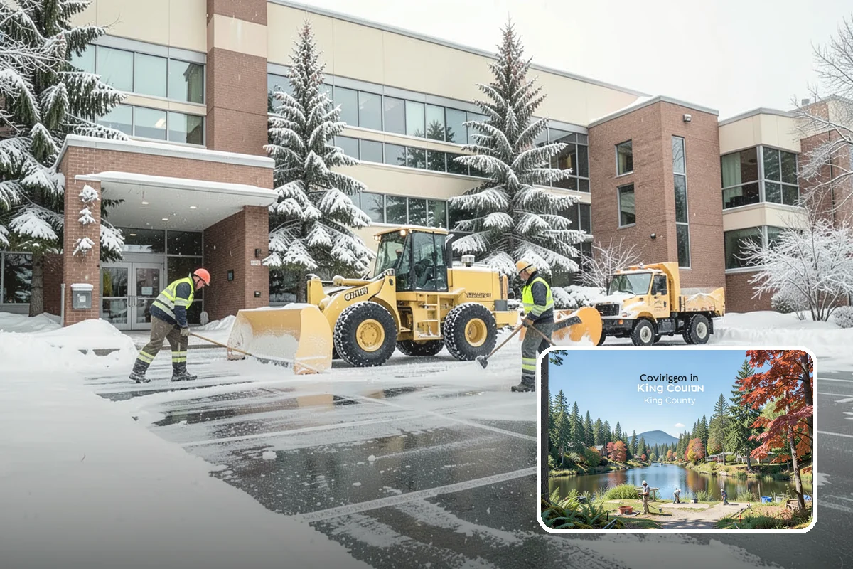 Snow Plowing in Covington, King County, WA - Rapid clearing of large paved areas