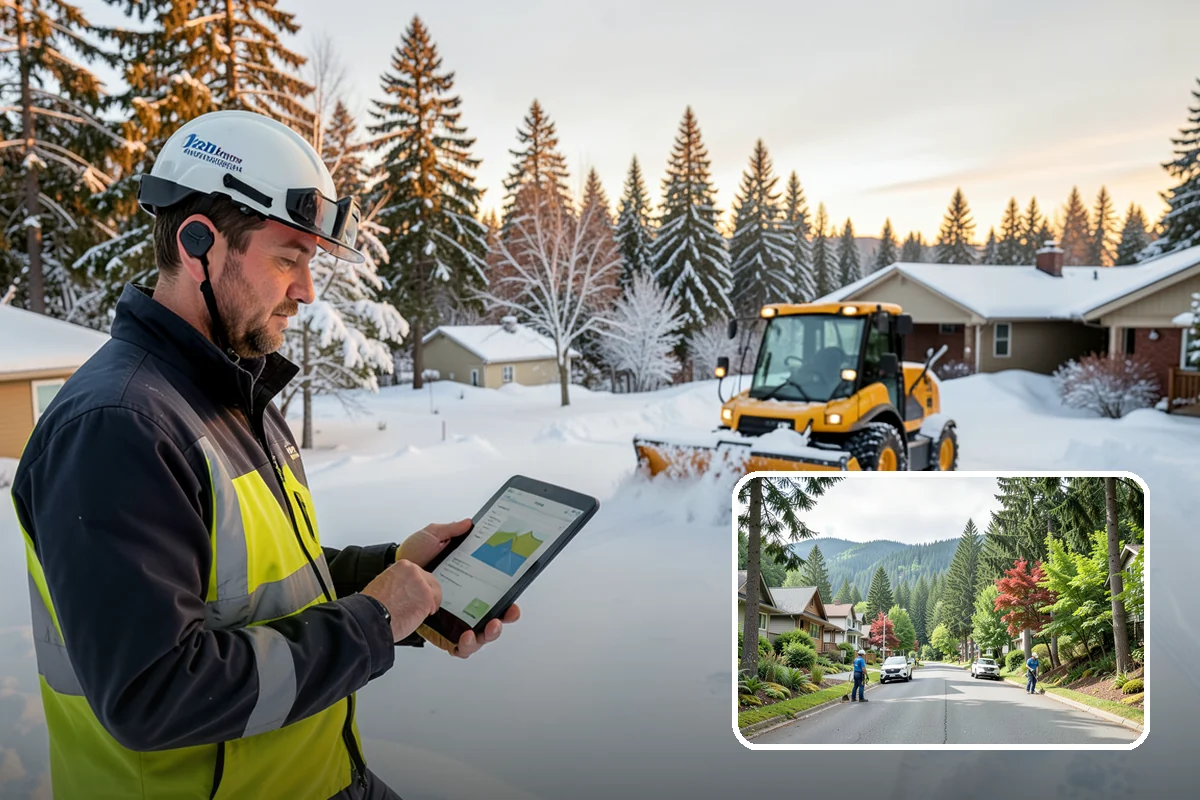Snow Plowing in Darrington, Snohomish County, WA - Rapid clearing of large paved areas