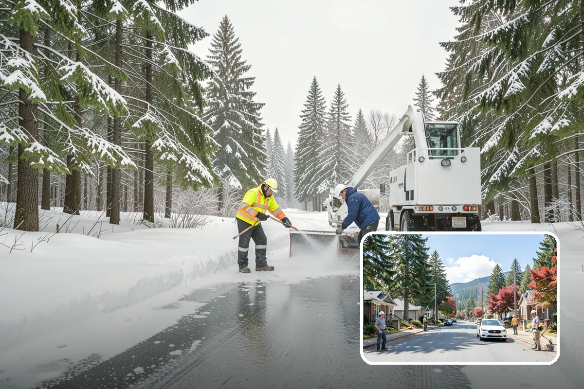 Snow Plowing in Hunts Point, King County, WA - Rapid clearing of large paved areas
