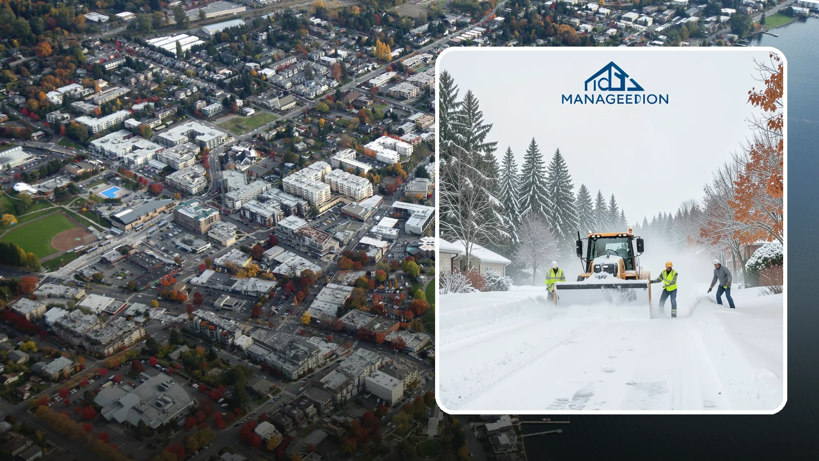 Snow Plowing in Kirkland, King County, WA - Our truck-mounted snow plowing quickly clears driveways, lots, and access roads across Western Washington.