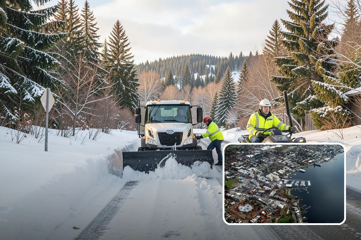 Snow Plowing in Kirkland, King County, WA - Rapid clearing of large paved areas
