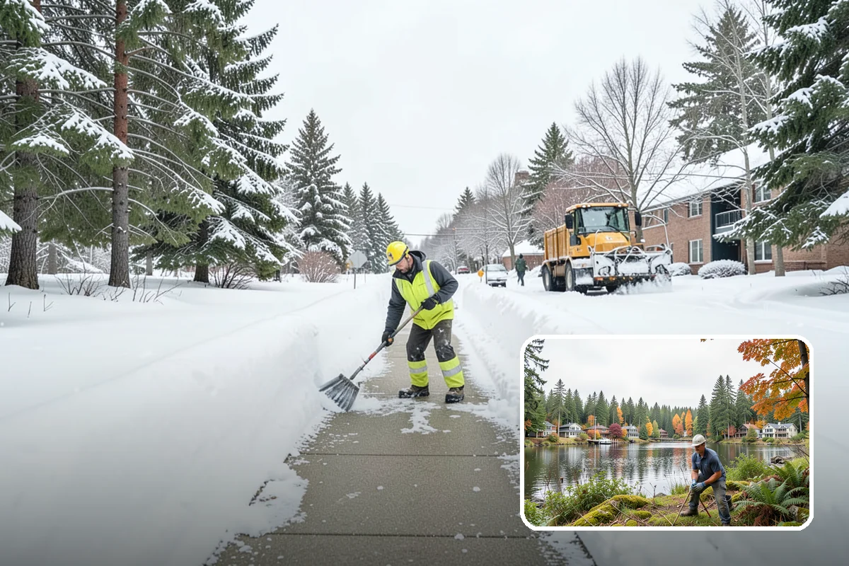 Snow Plowing in La Conner, Skagit County, WA - Rapid clearing of large paved areas